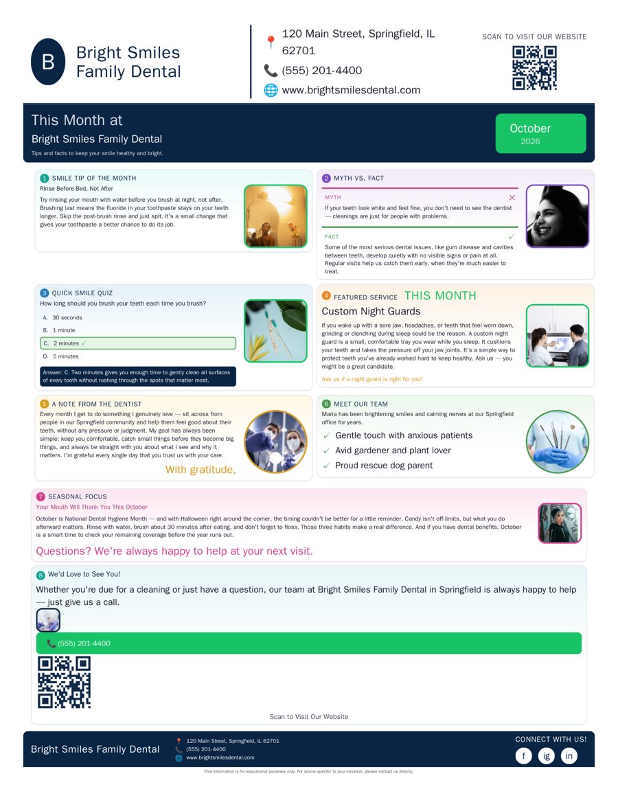 Sample PractCom dental patient newsletter